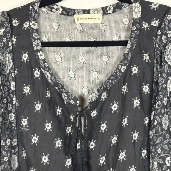 Lucky Brand Boho Peasant Black Floral Blouse- XXL - Picture 6 of 12